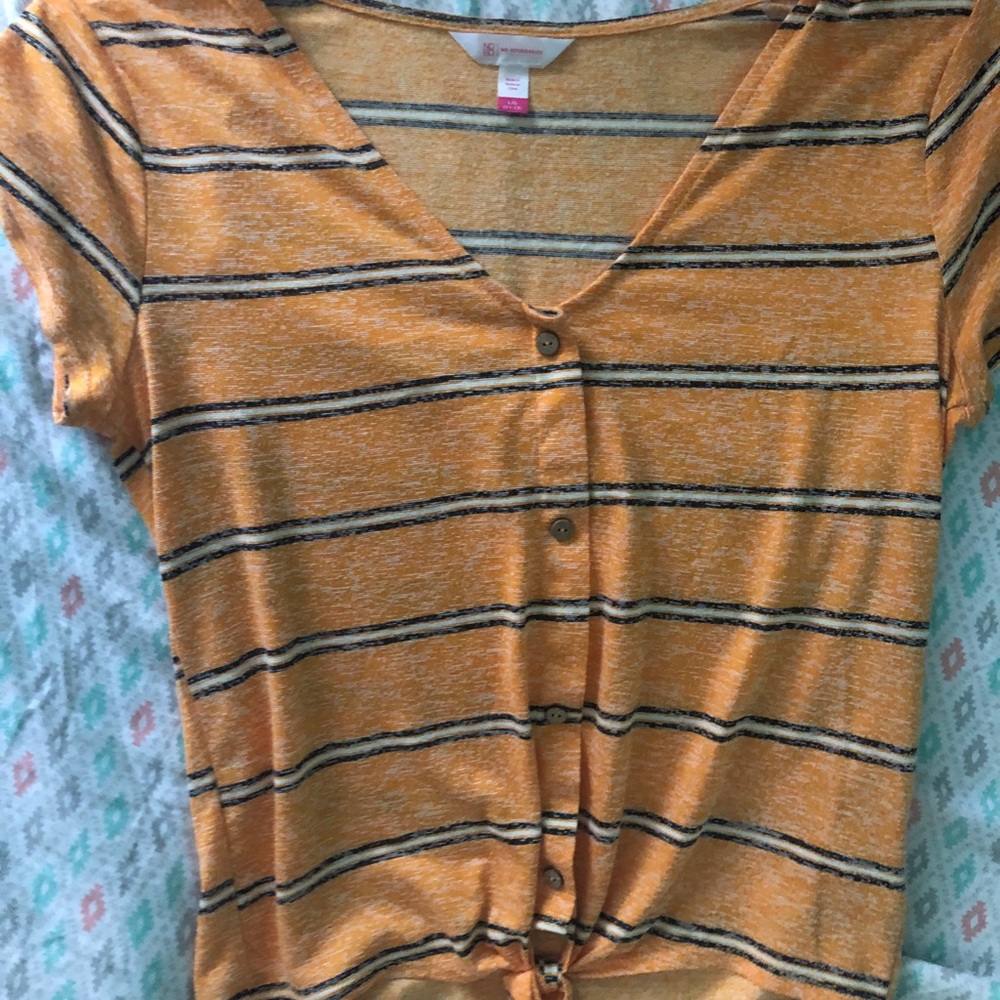 Yellow tied up striped V-Neck